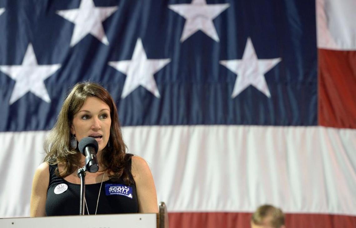 Vivien Scott addresses the 8th Congressional District Fish Fry for Georgia Republicans. Her husband, 8th District Cong. Austin Scott, did not attend.