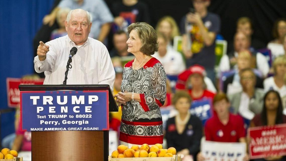 Former Governor Sonny Perdue and his wife Mary introduce Indiana Gov. Mike Pence at an August, 2016 visit to the Georgia National Fairgrounds and Agricenter in Perry, Ga.