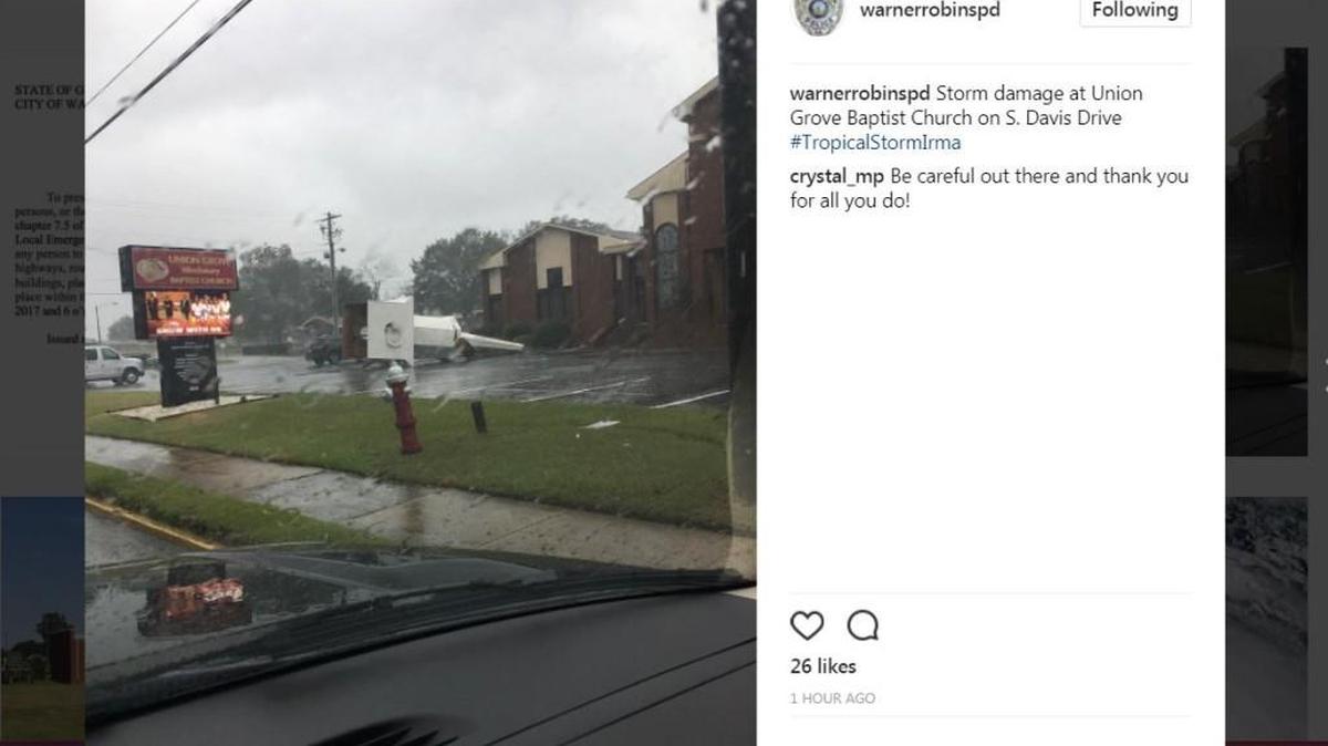 Tropical Storm Irma toppled the steeple of Union Grove Missionary Baptist Church on Monday.