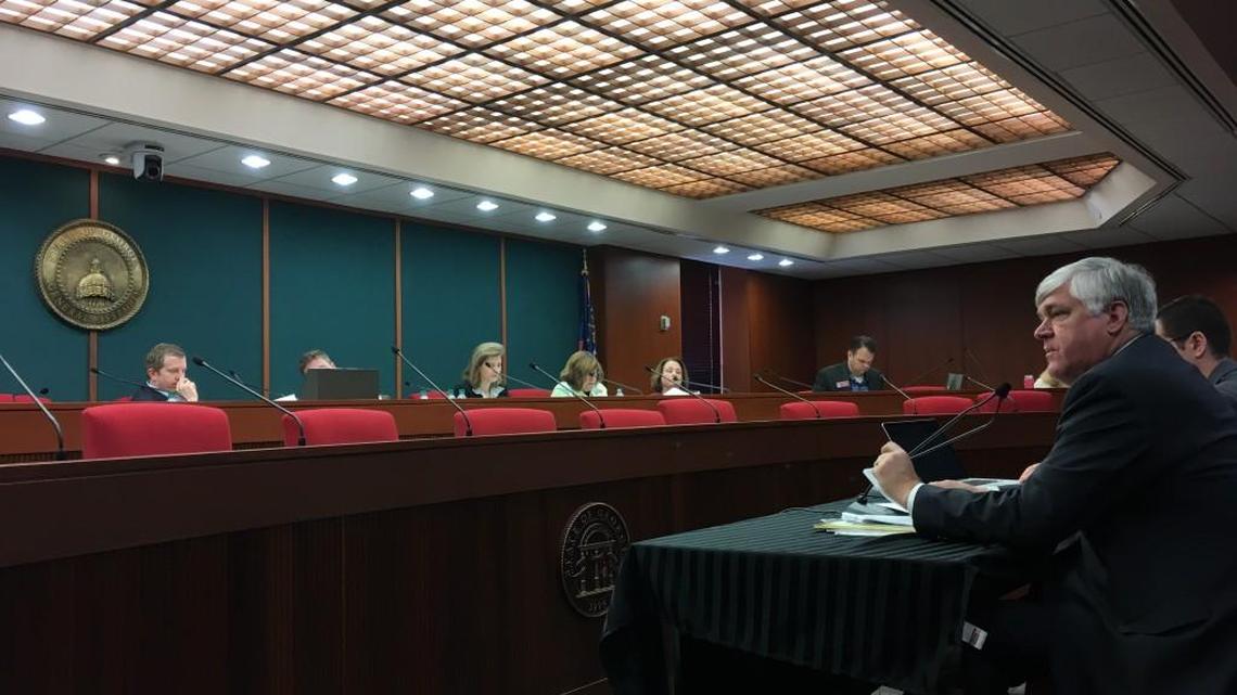 Georgia Senate Majority Leader Bill Cowsert, R-Athens, presents a bill that redefines “domestic terrorism” to a state House committee at a Capitol office building on Tuesday. The original version of his Senate Bill 1 would have put Georgia’s homeland security functions in a new department, but a replacement presented in the House doesn’t do that.