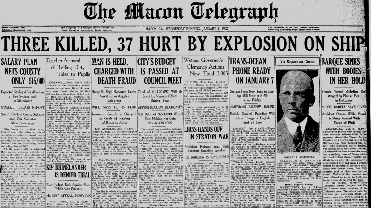 Clipping from The Telegraph, Jan. 5, 1927.