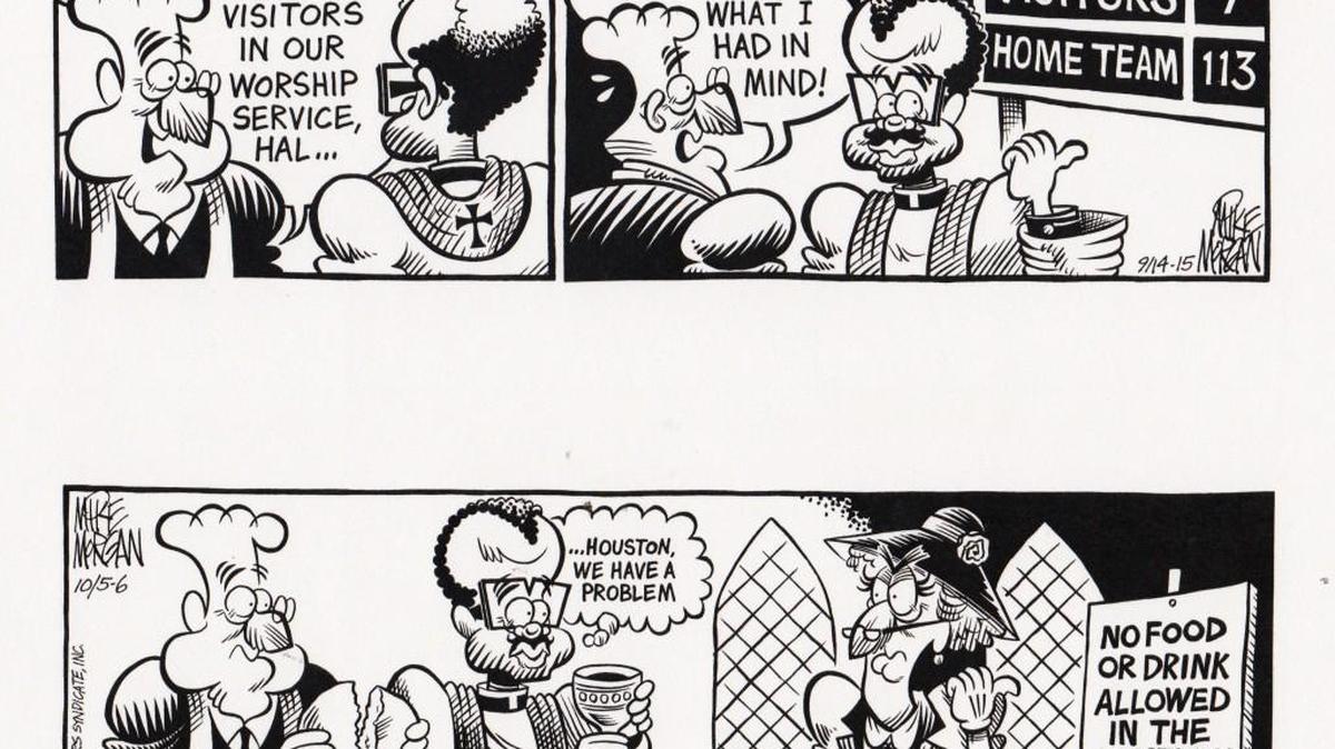 “For Heaven’s Sake” is illustrated by cartoonist Mike Morgan.