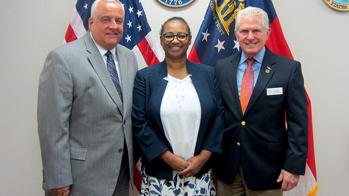 Pictured from left: Georgia Department of Veterans Service’s Commissioner Mike Roby, Women Veterans Office Director Veda Brooks, and Department of Veterans Service’s Assistant Commissioner George Canavaggio.