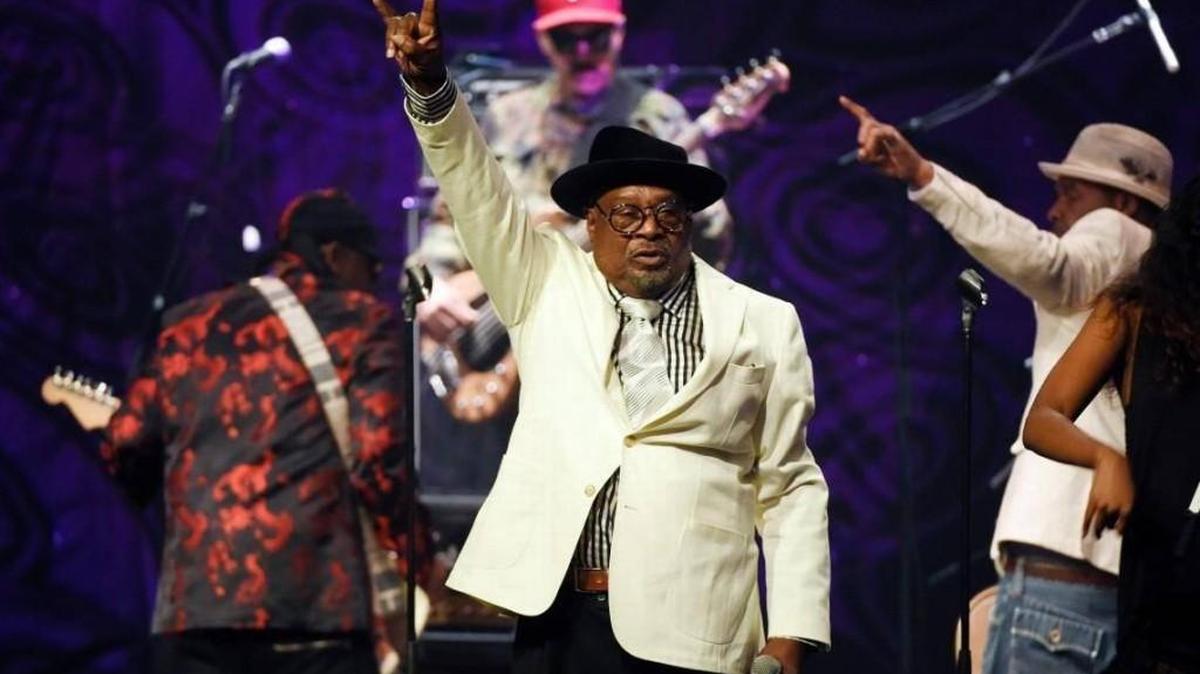 George Clinton, center, and the Parliament Funkadelic perform during EBONY magazine's 30th Annual Power 100 Gala at the Beverly Hilton on Wednesday, Dec. 2, 2015, in Beverly Hills, California.
