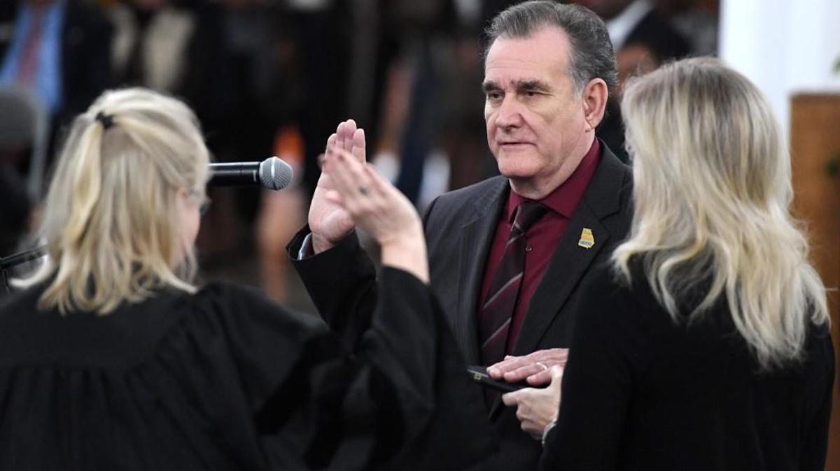 Commissioner Joe Allen is sworn in at the Macon-Bibb County Commission Inauguration Ceremony in December.