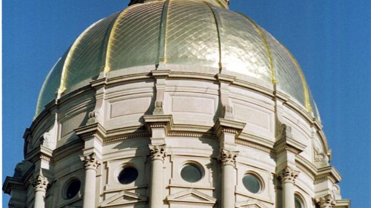 The gold-trimmed dome of the state Capitol building in Atlanta.