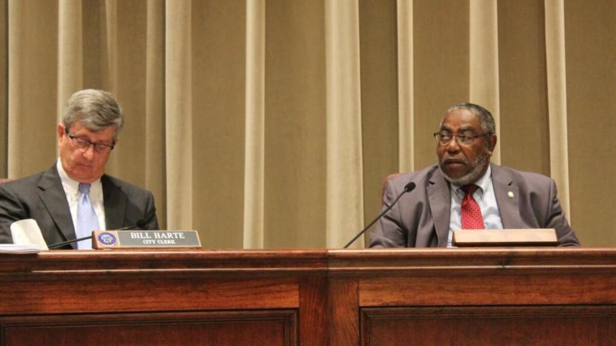 Warner Robins City Councilman Clifford Holmes, right, served as mayor at Monday's council meeting in the absence of Mayor Randy Toms. Holmes said an ordinance setting rules for citizens to comment at meetings was pulled off the agenda for further study.