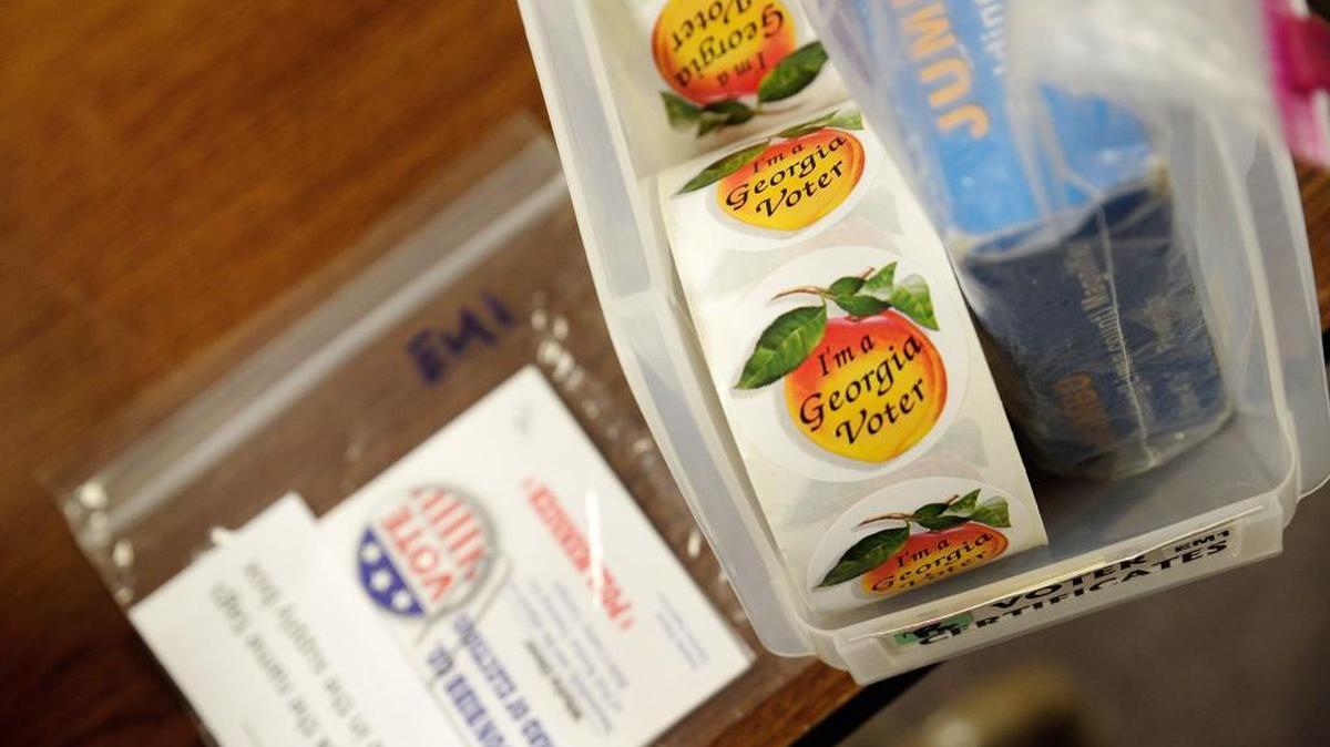 Besides the rubber bands, folders, and lists there are the all important Georgia Voter Stickers in every voting precincts supplies.