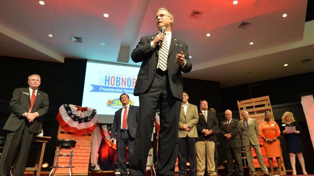 State Sen. John Kennedy and others from the Georgia Senate and House are introduced at the Middle Georgia Regional Hobnob on Sept. 17, 2015.