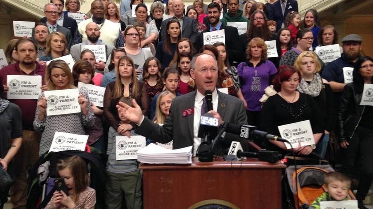 State Rep. Allen Peake, R-Macon, pictured in this Feb. 2016 file photo with medical cannabis supporters, will chair a new group of state House lawmakers who will work on medical cannabis policy.