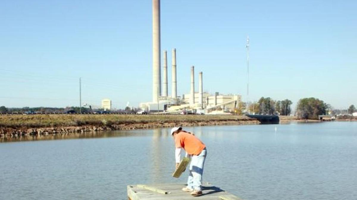 The Georgia Power smoke stack at Plant Harllee Branch is set for demolition on October 8 at the border of Putnam and Baldwin counties outside Milledgeville.