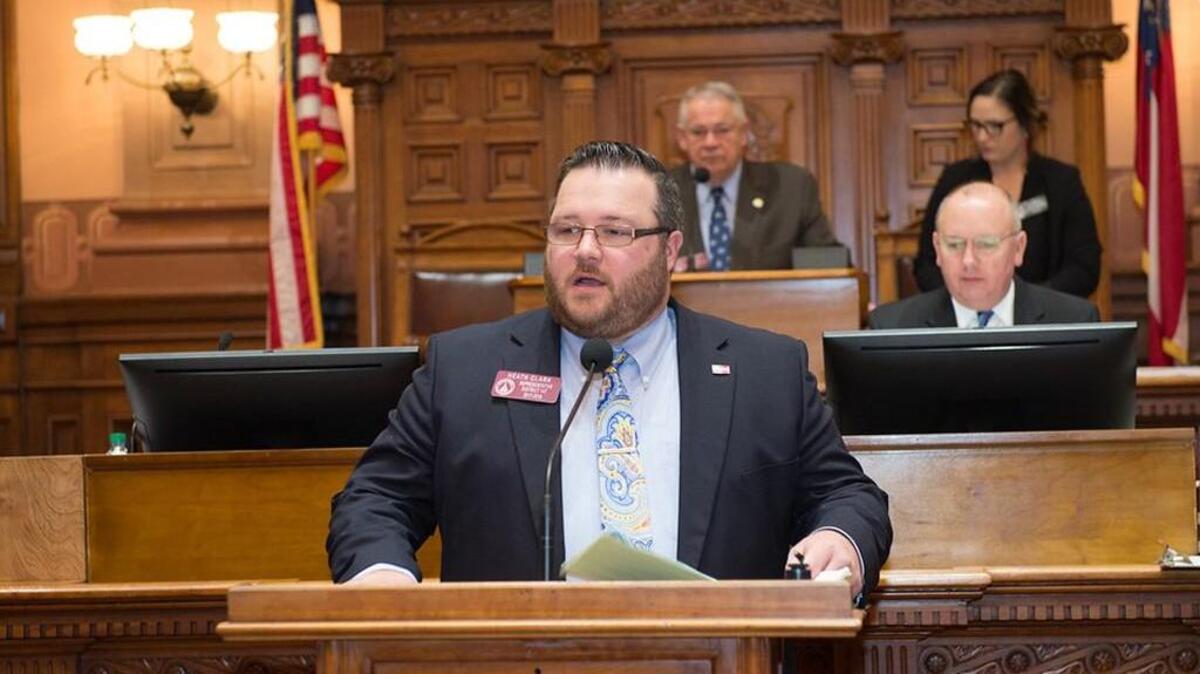 State Rep. Heath Clark, R-Warner Robins, shown in a February photo on the state House floor, has filed a bill that would exempt military retirement income from state income taxes.