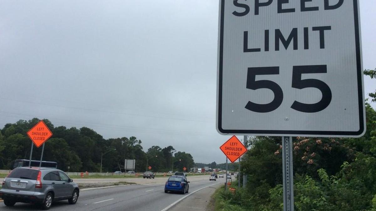 The speed limit on Interstates 75 and 16 has dropped to 55 mph along the work zone for the new highway interchange in Macon.