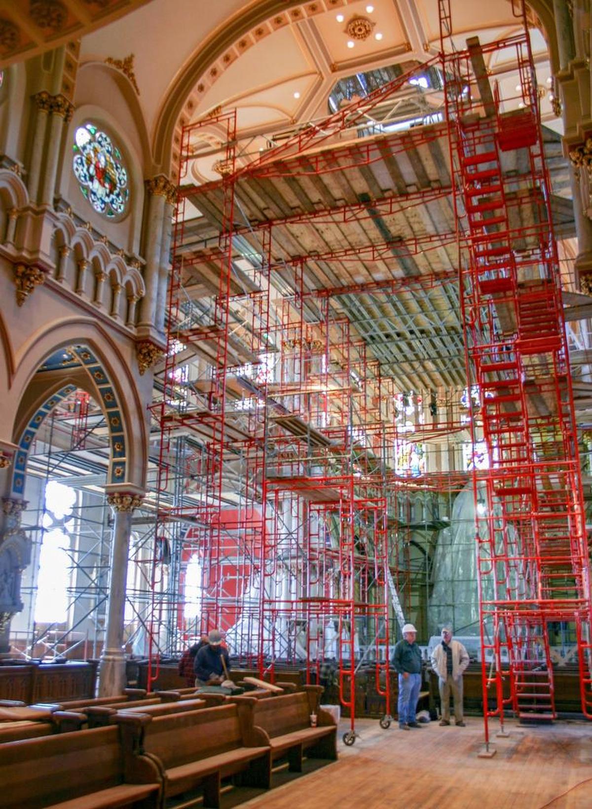 St. Joseph’s Catholic Church is filled with scaffolding while Tony Long and his artists paint the church in 2005.