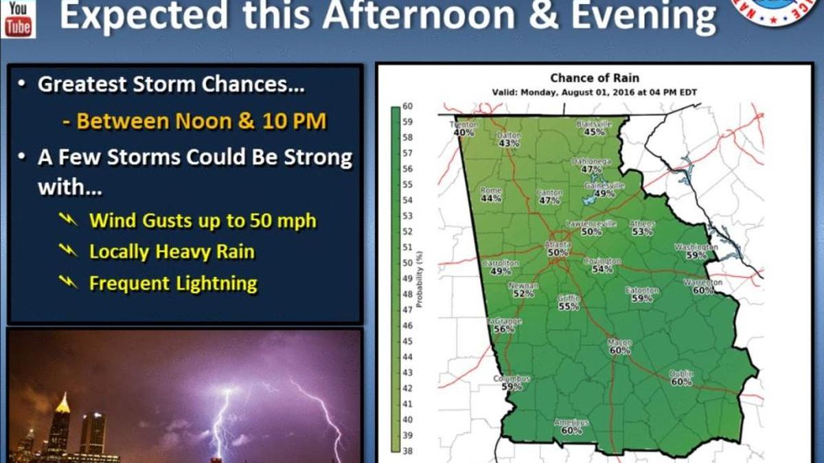The National Weather Service posted this outlook for strong to severe thunderstorms Monday in Georgia.