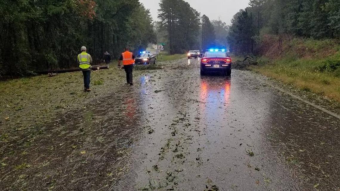 Downed trees and limbs covered roadways in Gray and throughout Jones County.