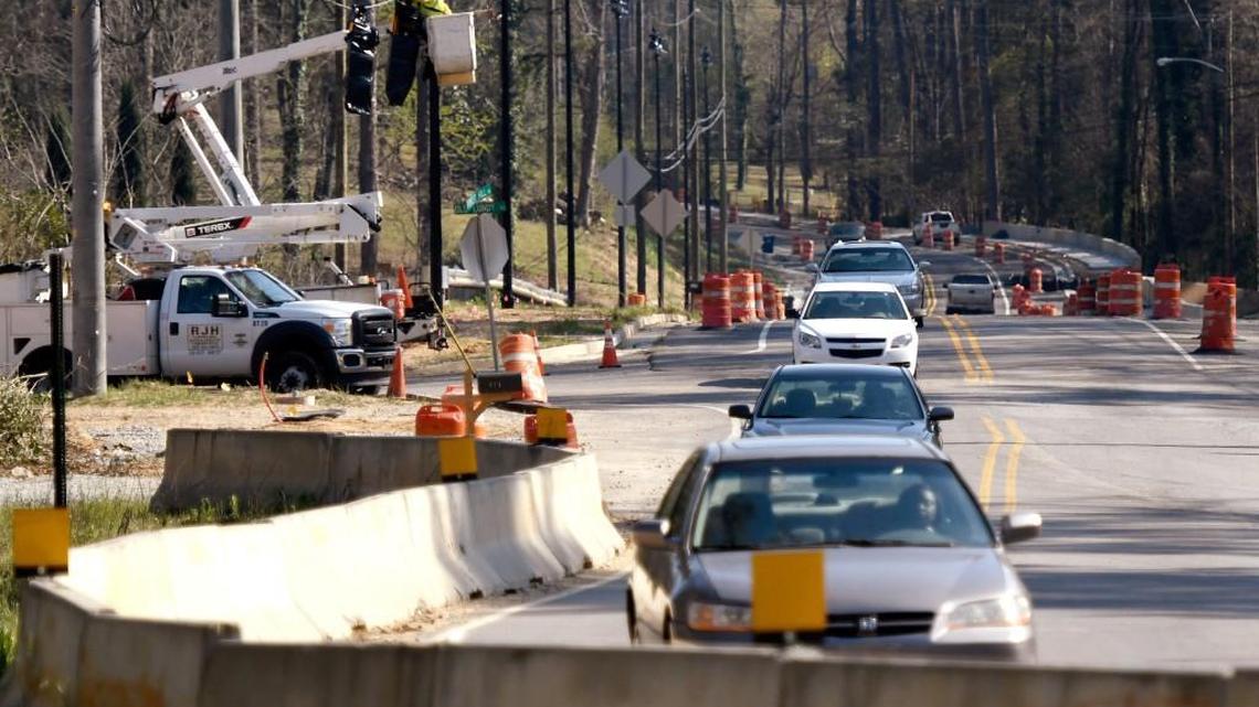 A traffic light is installed at the intersection of Forest Hill Road, Old Lundy Road and Lokchapee Drive March 16. The Georgia Department of Transportation says the major construction on Forest Hill Road was completed in January, but some work on the project will continue until early 2019.