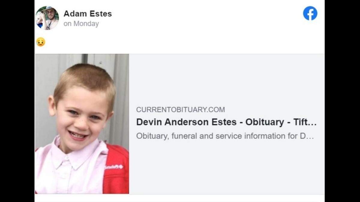 Devin Estes, 5, died after he was struck by a car while trying to cross State Route 35 in Tifton, Georgia, state troopers say. 