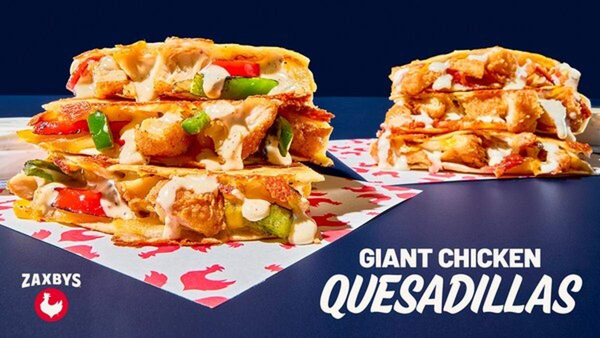 Zaxbys Giant Chicken Quesadillas are available to order April 28 through July 6, the restaurant chain said.