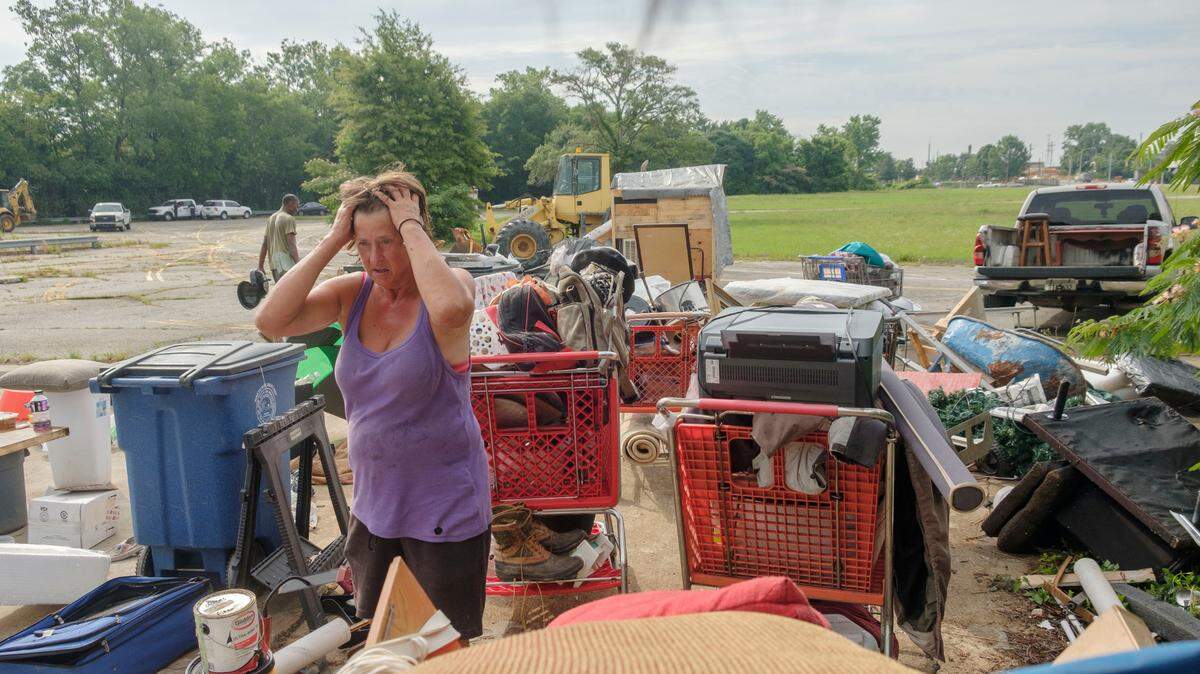 Pat Garrett pauses while packing up her home at the edge of a homeless encampment on Riverside Drive in Macon. Macon-Bibb County bulldozed one of the city’s largest homeless encampments, saying it was necessary as a public health measure.