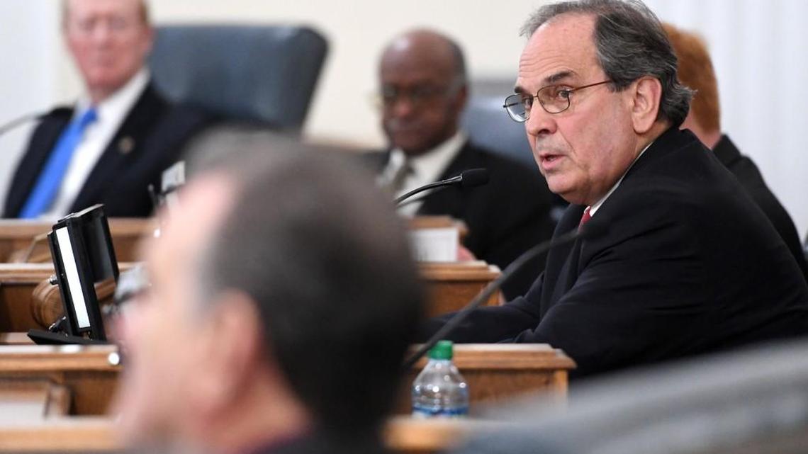Macon-Bibb County Mayor Robert Reichert addresses Macon-Bibb County Commission members in 2016.