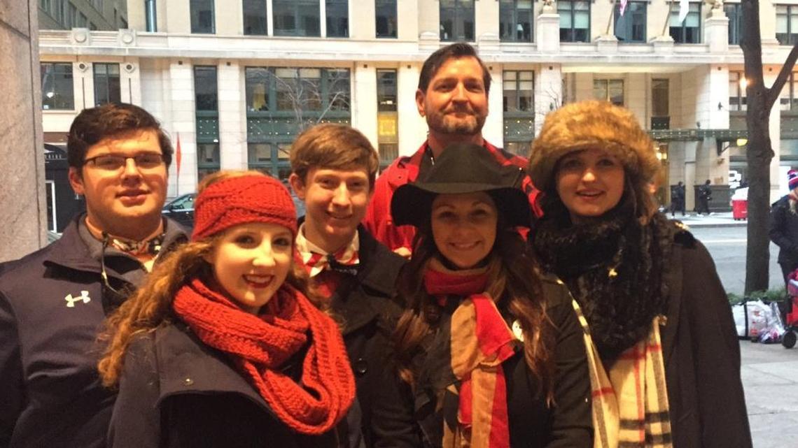 Members of the Macon Teenage Republicans from Mount DeSales High School in Macon, Ga., attend Friday's inauguration of President Donald Trump in downtown Washington. From left to right are Nick Bailey, 16; Reilly Brown, 15; Jakey Edmonson, 16; chaperones Jennifer Edmonson (front) and Matthew Fabian (rear); and Faith Fabian, 16.