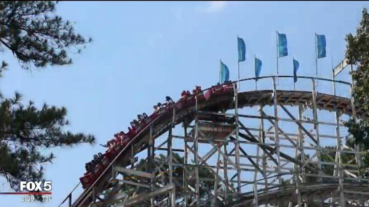 Screen grab of the Six Flags Over Georgia coaster Georgia Cyclone from Fox 5.