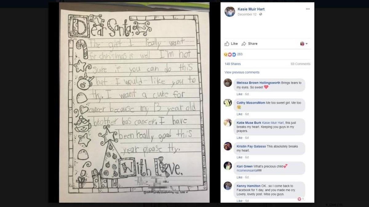 Screen grab of Kasie Muir Hart’s Facebook post