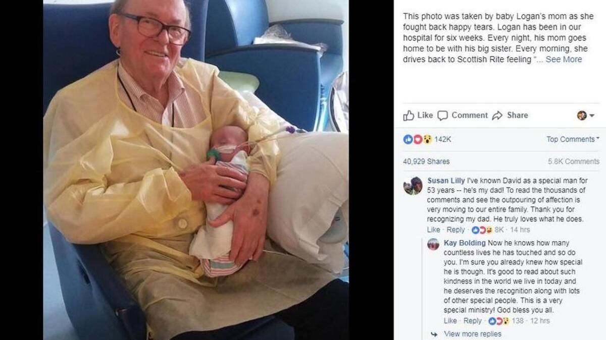 David Deutchman, also known as the “ICU Grandpa” visits the NICU and PICU units at Children’s Healthcare of Atlanta every week to comfort babies whose parents can’t always be there. A Facebook post on the CHOA page went viral this week of Deutchman holding a preemie baby boy, Logan.