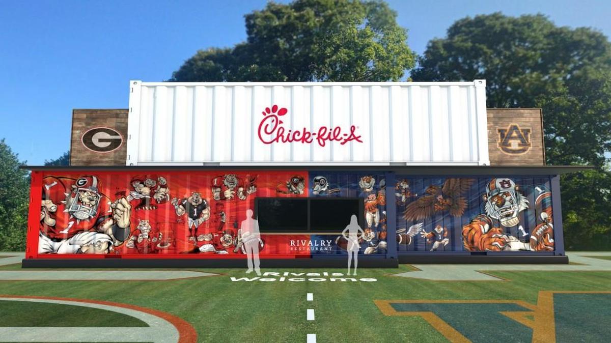 In celebration of the 125th anniversary of “The Deep South’s Oldest Rivalry,” Chick-fil-a is hosting a free event in West Point, Ga., where they’ll hand out free food, souvenirs and more. Half of the restaurant will be decorated for University of Georgia and the other will be for Auburn University.