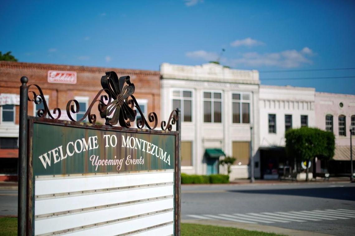 In this April 25, 2014 photo, a marquee listing upcoming town events is blank as it stands on the edge of the main business street in Montezuma. The challenge of whether freestanding emergency rooms can thrive in Georgia while serving rural customers is evident in Macon County, an agricultural region in central Georgia with fewer than 16,000 residents. A lobbyist for a coalition of rural hospitals, Jimmy Lewis, said he believes as a rule of thumb it takes a population of at least 40,000 people to fully support a small hospital.