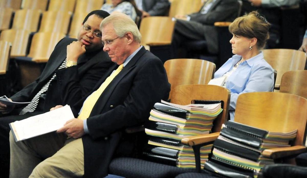 Dale Walker, center, is seen during a 2011 budget presentation before the Macon City Council.