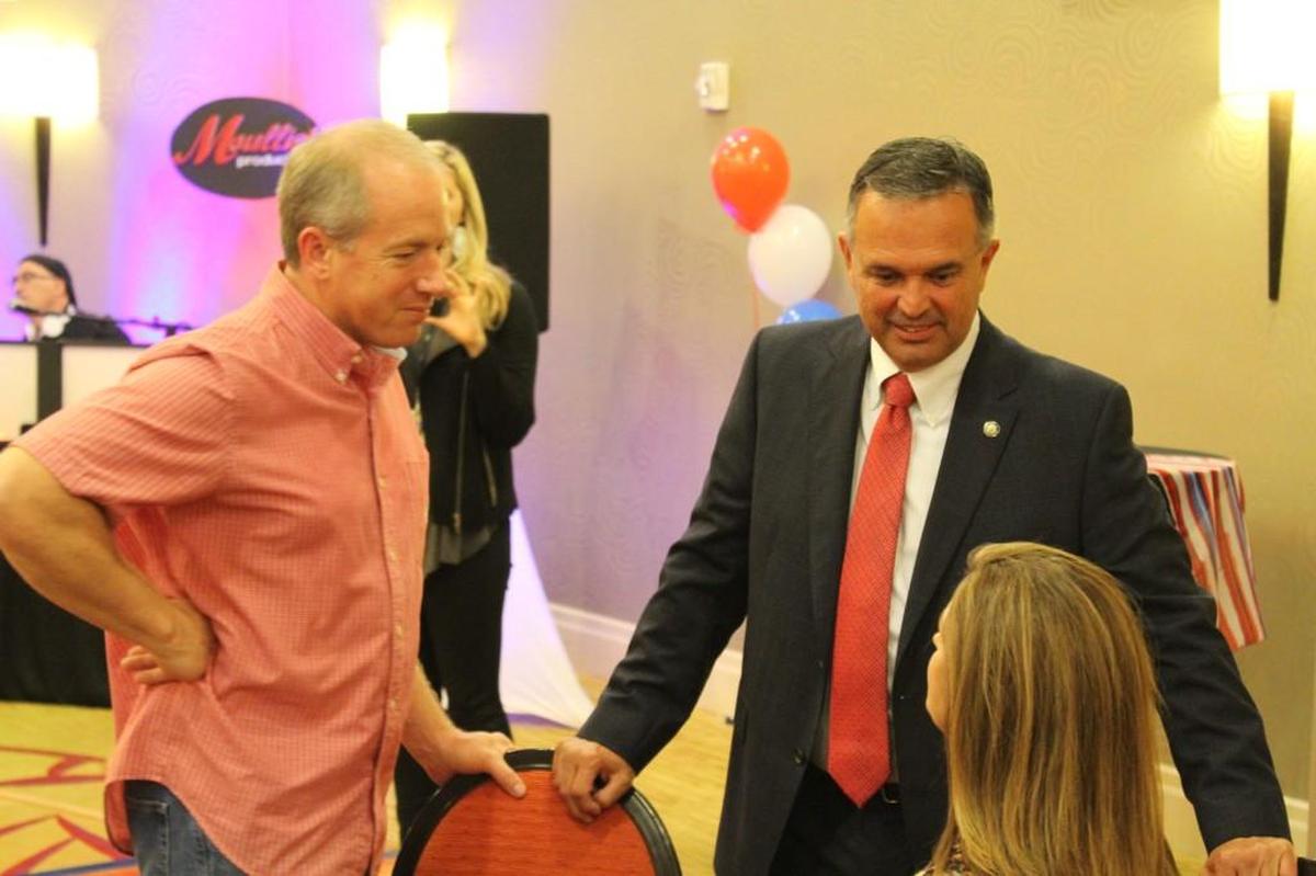 Warner Robins Mayor Randy Toms speaks with supporters at his election party on Nov. 7, 2017. He won re-election without a runoff.