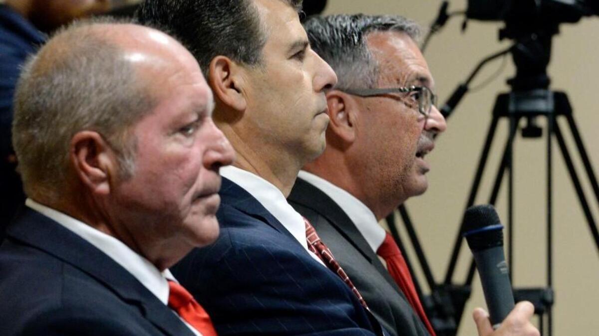 Warner Robins mayoral candidates Joe Musselwhite, Chuck Shaheen, and Randy Toms responded to questions during a forum at Central Georgia Technical College.