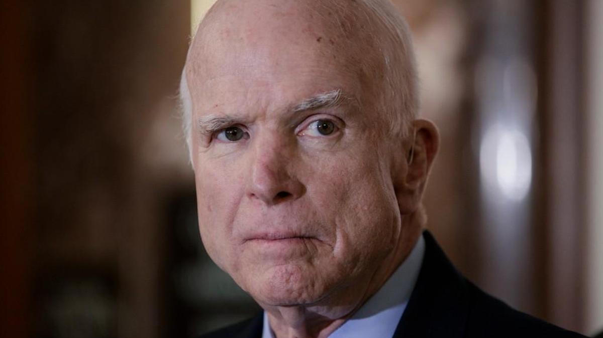 Senate Armed Services Chairman John McCain, R-Ariz., pauses before speaking to reporters during a meeting of the National Defense Authorization Act conferees, on Capitol Hill in Washington, Wednesday, Oct. 25, 2017.