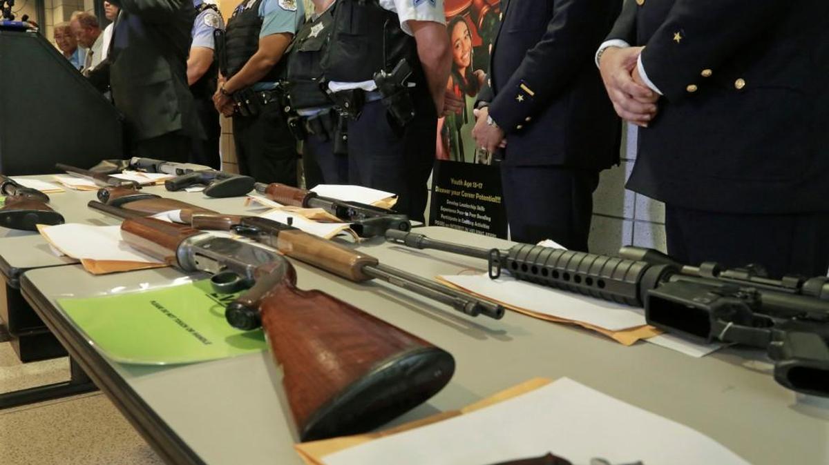 Chicago Police Superintendent Garry McCarthy speaks at a news conference as police displayed Chicago police display some of the thousands of illegal firearms they have confiscated so far this year in their battle against gun violence.