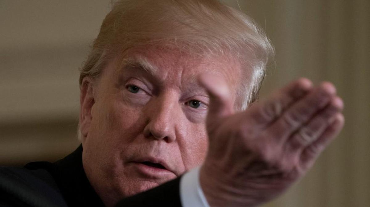 President Donald Trump speaks at a news conference with leaders of Baltic states in the East Room of the White House in Washington, D.C., on Tuesday.
