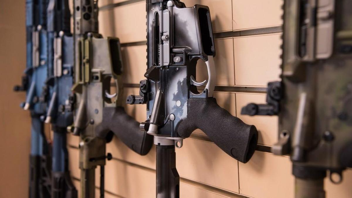 In this photo taken March 15, 2017, AR-15 style rifles made by Battle Rifle Co., a gunmaker in Webster, Texas, are on display in its retail shop. The gunmaker is one of more than 10,000 currently in the United States.