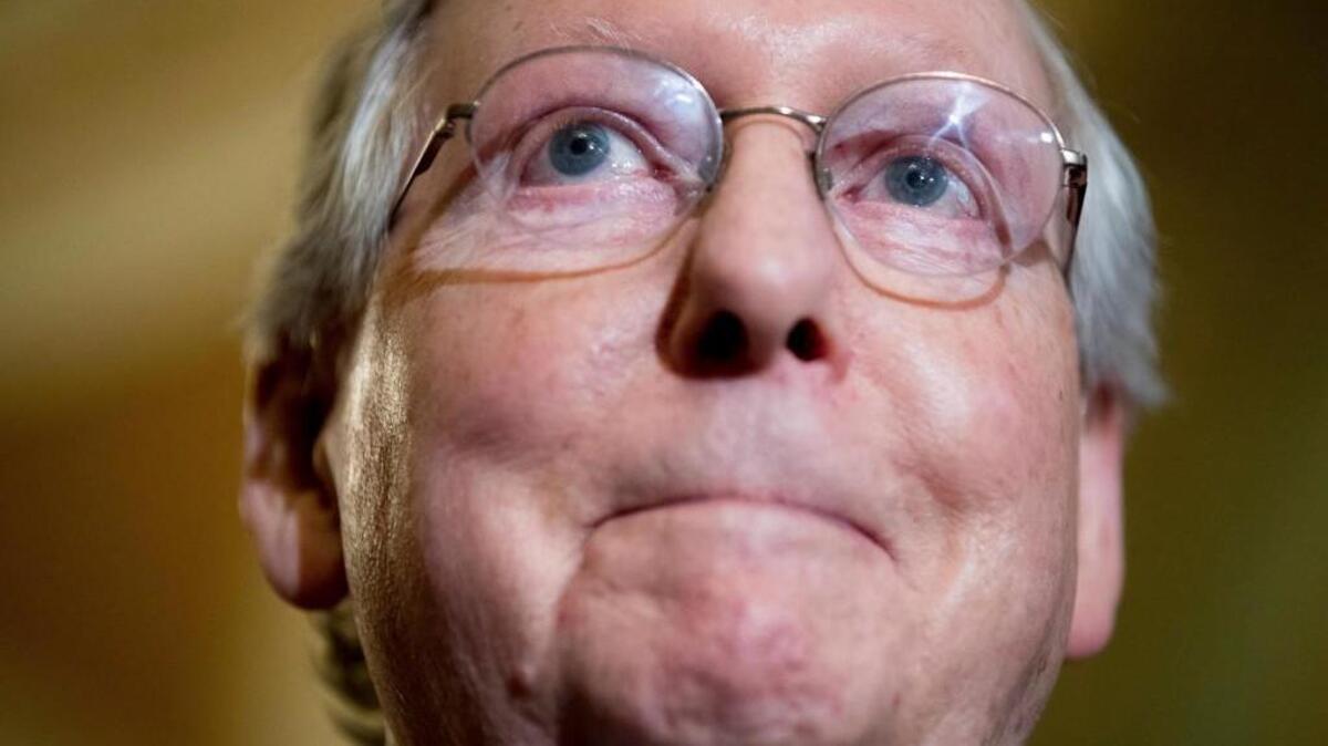 In this July 18, 2017, photo, Senate Majority Leader Mitch McConnell of Ky. speaks on Capitol Hill in Washington. McConnell’s image as a dauntless legislative tactician has been dented as the banner Republican effort to scuttle President Barack Obama’s health care law crumbled this week.