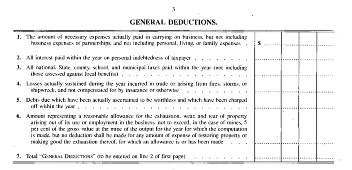Page 3 of the 1913 1040 form, showing a deduction for state and local taxes.