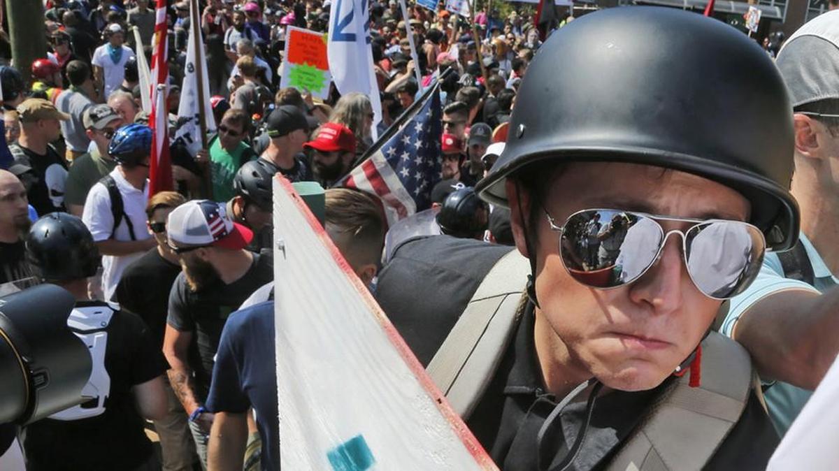 Did Trump’s rhetoric played a part in radicalizing the far-right protesters in Charlottesville? AP Photo/Steve Helber