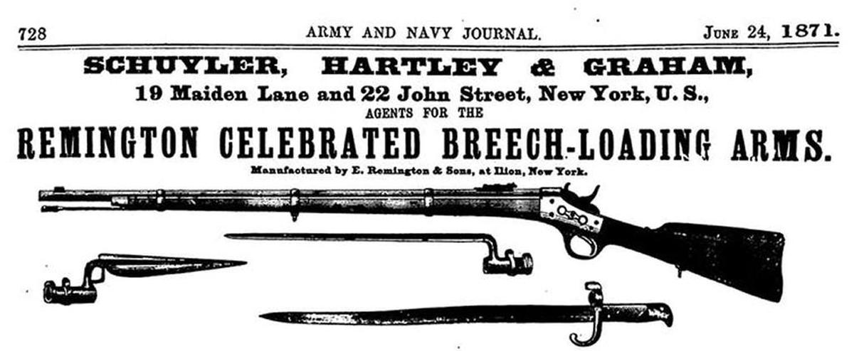 This is an advertisement for a Remington rifle in the Army and Navy Journal in 1871.