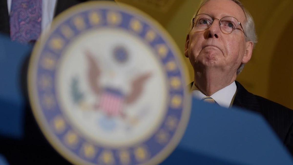 Senate Majority Leader Mitch McConnell of Ky., listens during a news conference following a Republican policy luncheon on Capitol Hill in Washington, Tuesday, Sept. 12, 2017