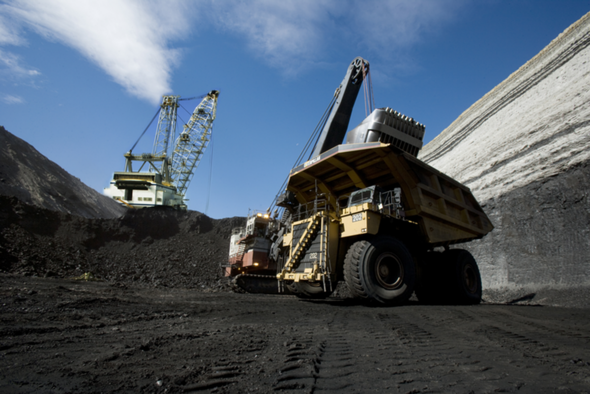 Drag line and coal haul truck at North Antelope Rochelle Mine, Wyoming.
