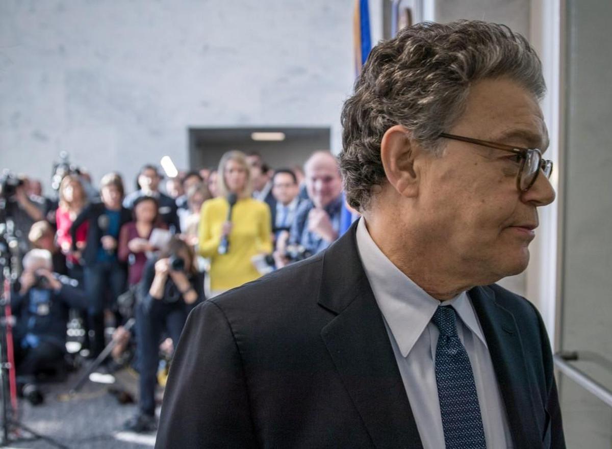 Sen. Al Franken, D-Minn., returns to his office after talking to the media on Capitol Hill in Washington, Monday, Nov. 27, 2017.
