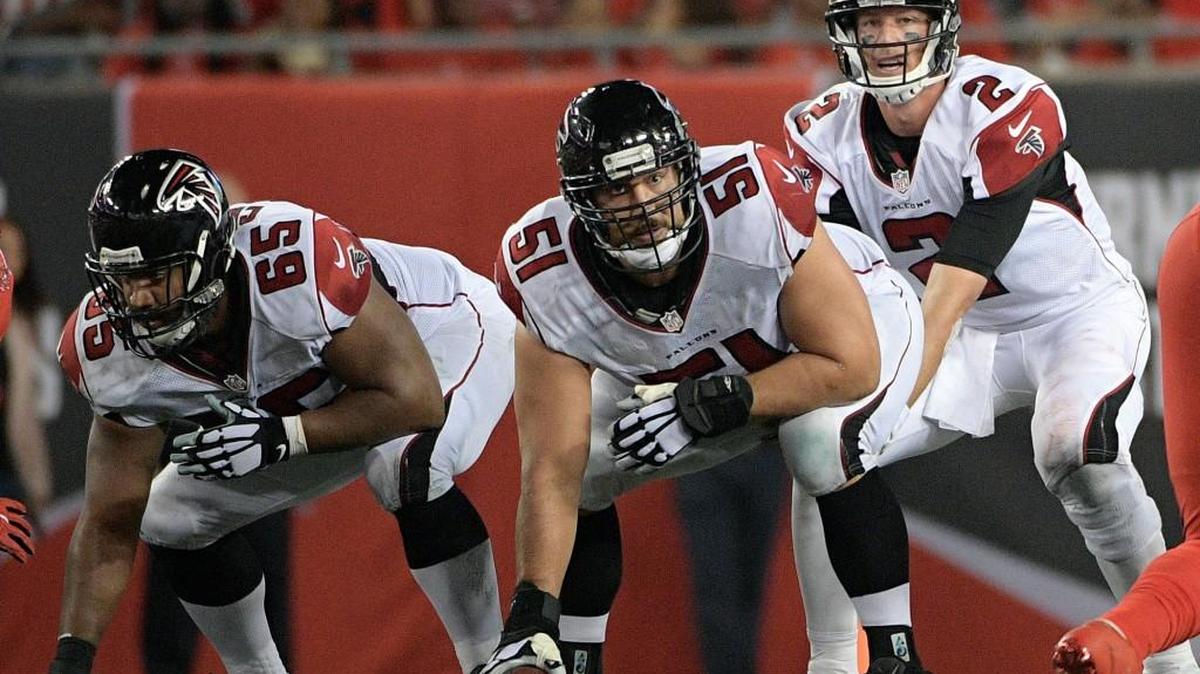 Center Alex Mack (51) is a big reason Atlanta has had an historic season on offense, and why Matt Ryan (2) is almost a consensus favorite for NFL MVP.