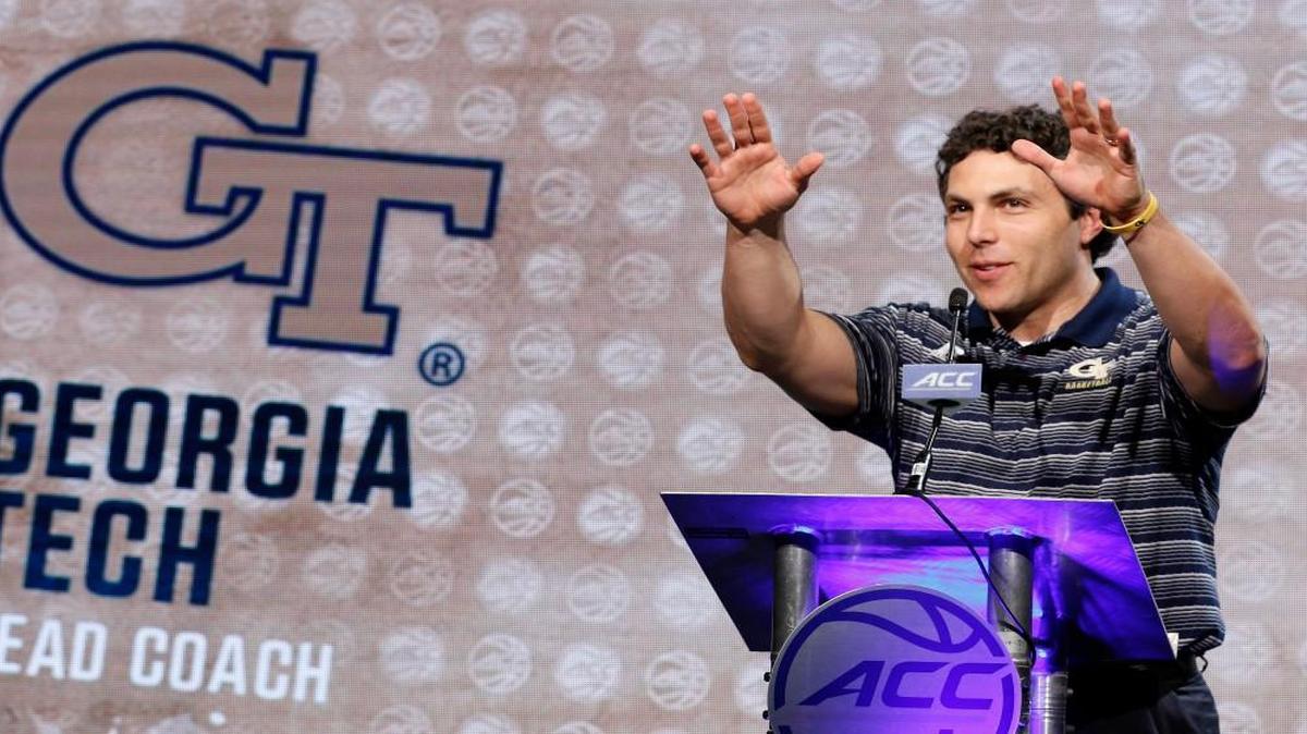 Georgia Tech head coach Josh Pastner answers a question during the ACC’s media day Wednesday in Charlotte, North Carolina.