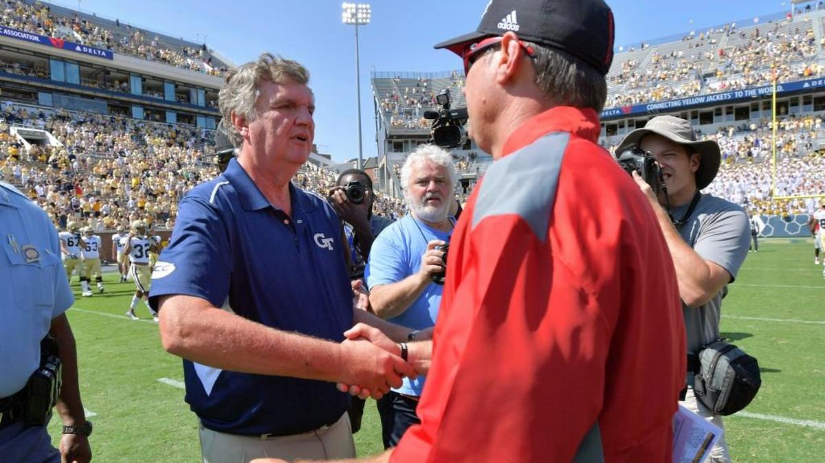 Georgia Tech head coach Paul Johnson, left, and the Yellow Jackets are 1-1 this season.