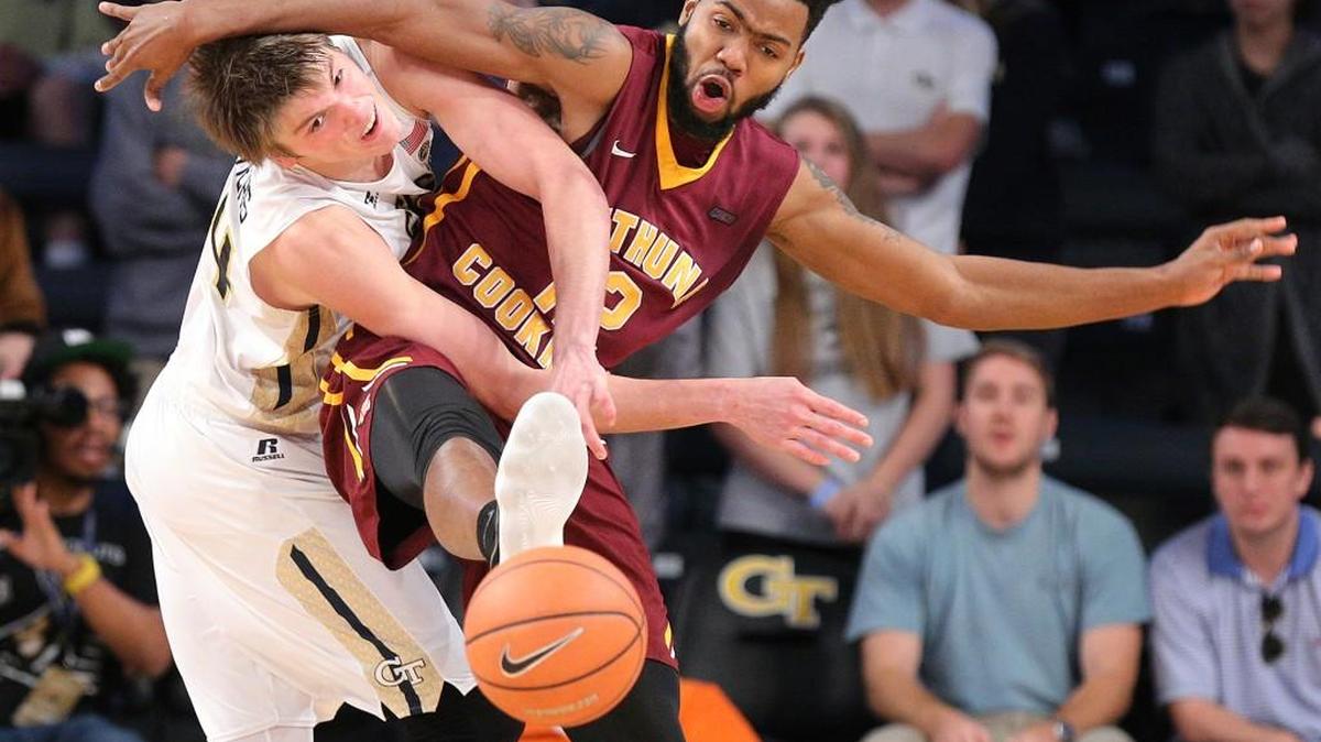 Georgia Tech center Ben Lammers steals from Bethune-Cookman forward Shawntrez Davis during the second half on Sunday in Atlanta. Lammers led Georgia Tech with 19 points to a 65-62 victory.