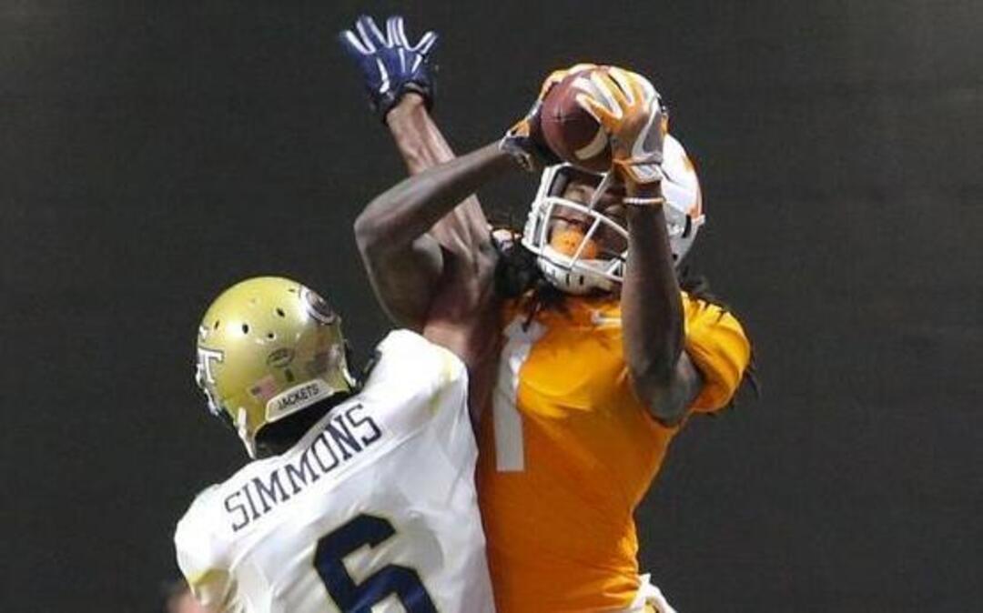 Former Warner Robins star Marquez Callaway, right, had two touchdown catches for Tennessee on Monday.